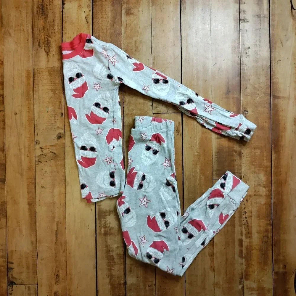 Place size 8 Christmas pajamas set Santa cotton unisex holiday red gray